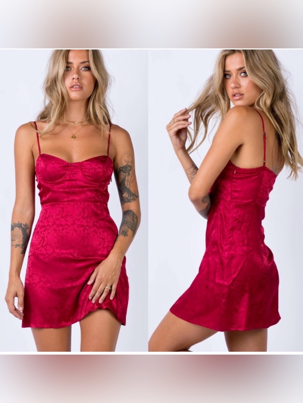 🌹 Princess Polly Red Rose Bustier Silk Slip Dress 🌹